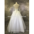 Лучшее качество падение талии бисером свадебное платье